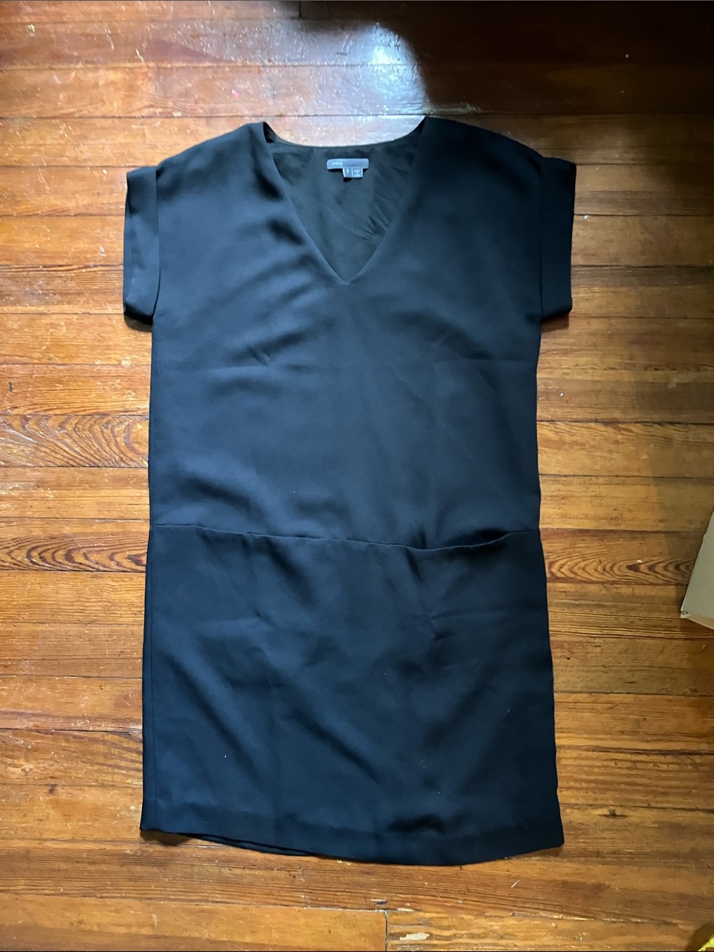 Vince Black Short Sleeved Knee Length Shift Dress Pockets